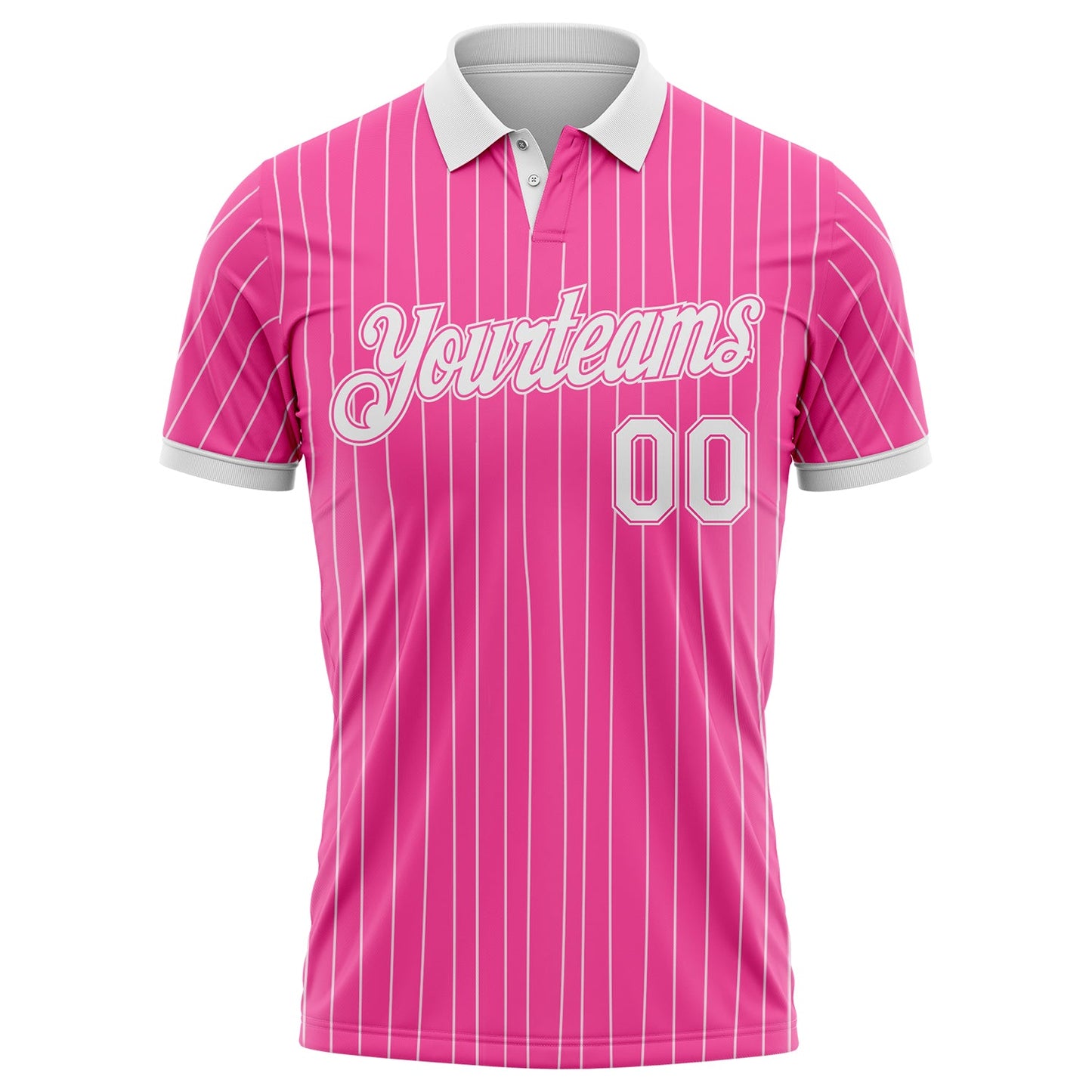 Custom Pink White Pinstripe-White Performance Polo Shirt view 2