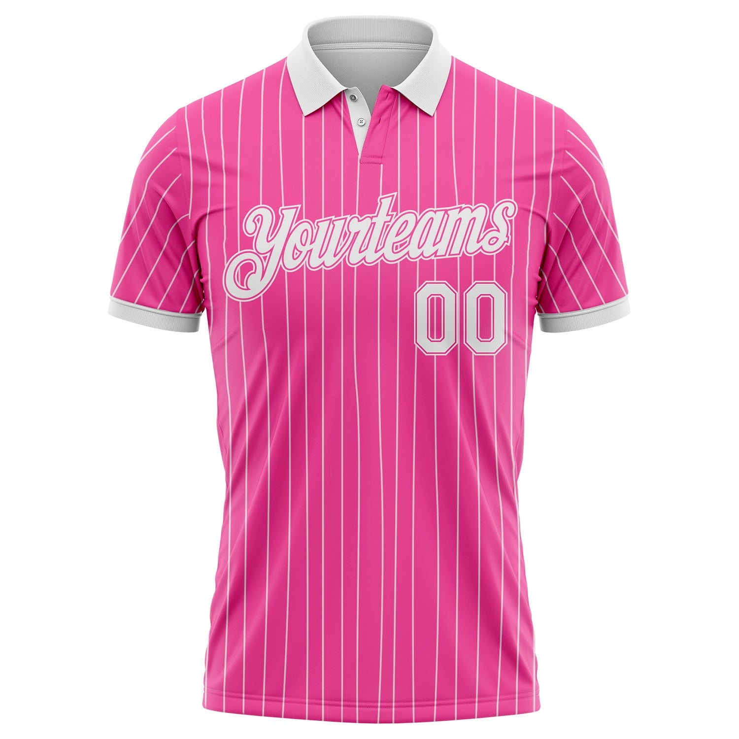 Custom Pink White Pinstripe-White Performance Polo Shirt view 2