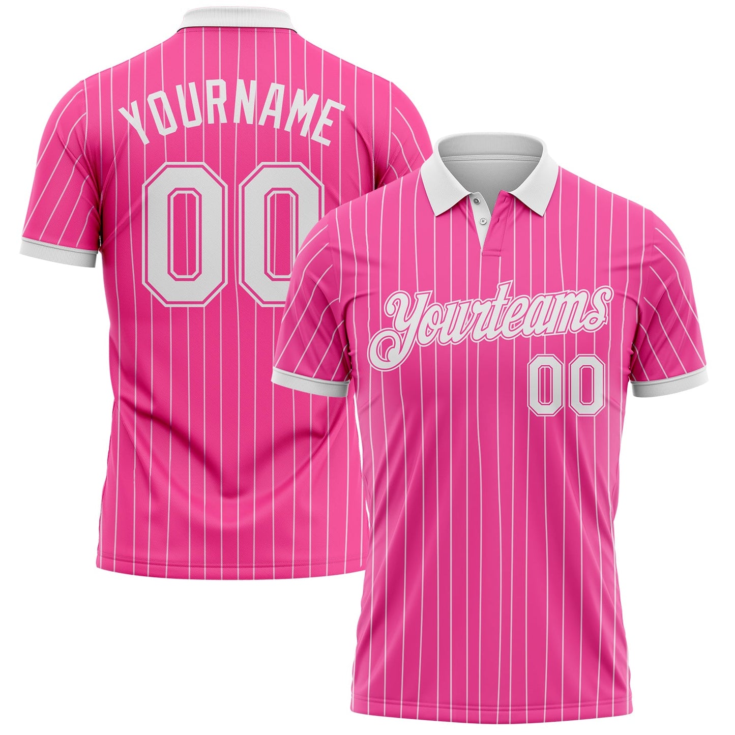 Custom Pink White Pinstripe-White Performance Polo Shirt - Main View