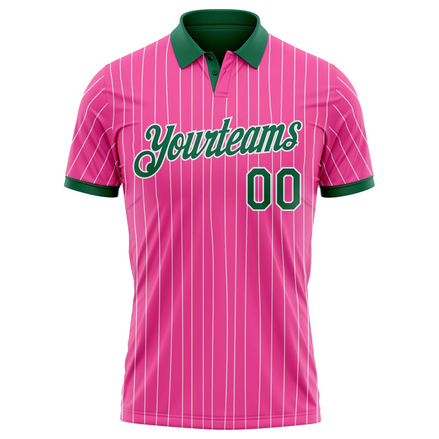 Custom Pink White Pinstripe-Kelly Green Performance Polo Shirt view 2