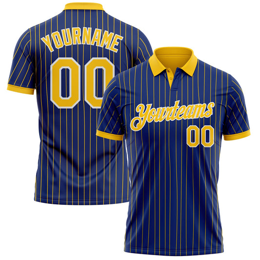 Custom Royal Yellow Pinstripe-White Performance Polo Shirt - Main View