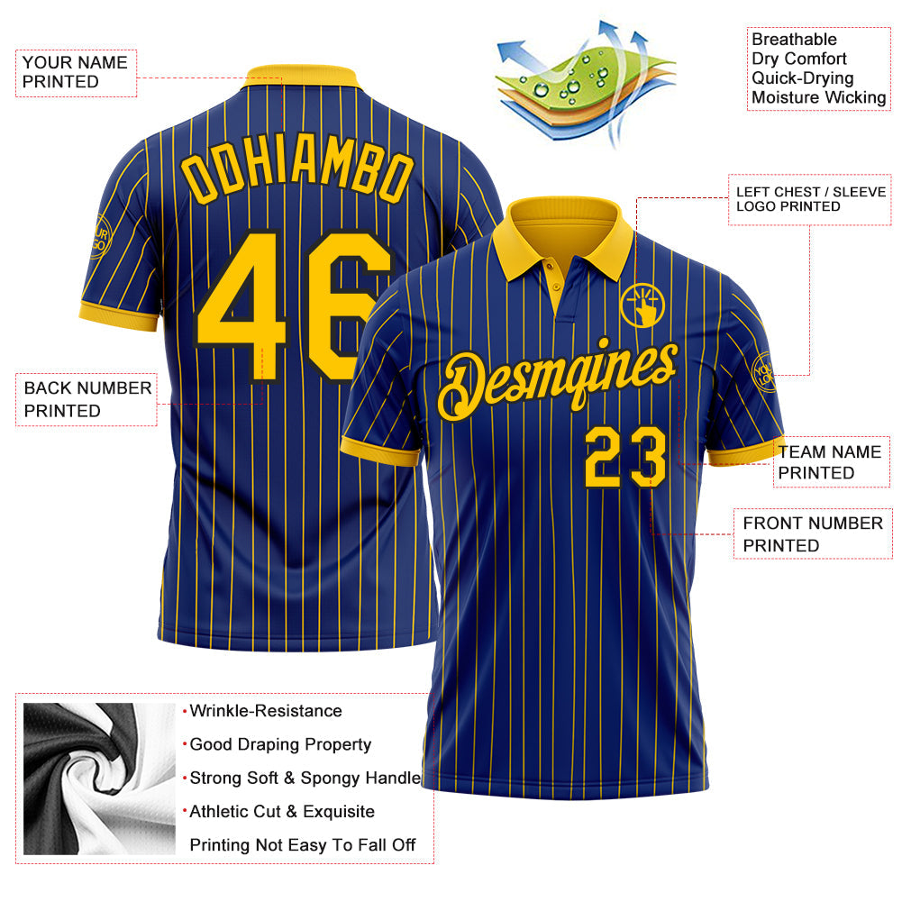Custom Royal Yellow Pinstripe-Black Performance Polo Shirt view 3