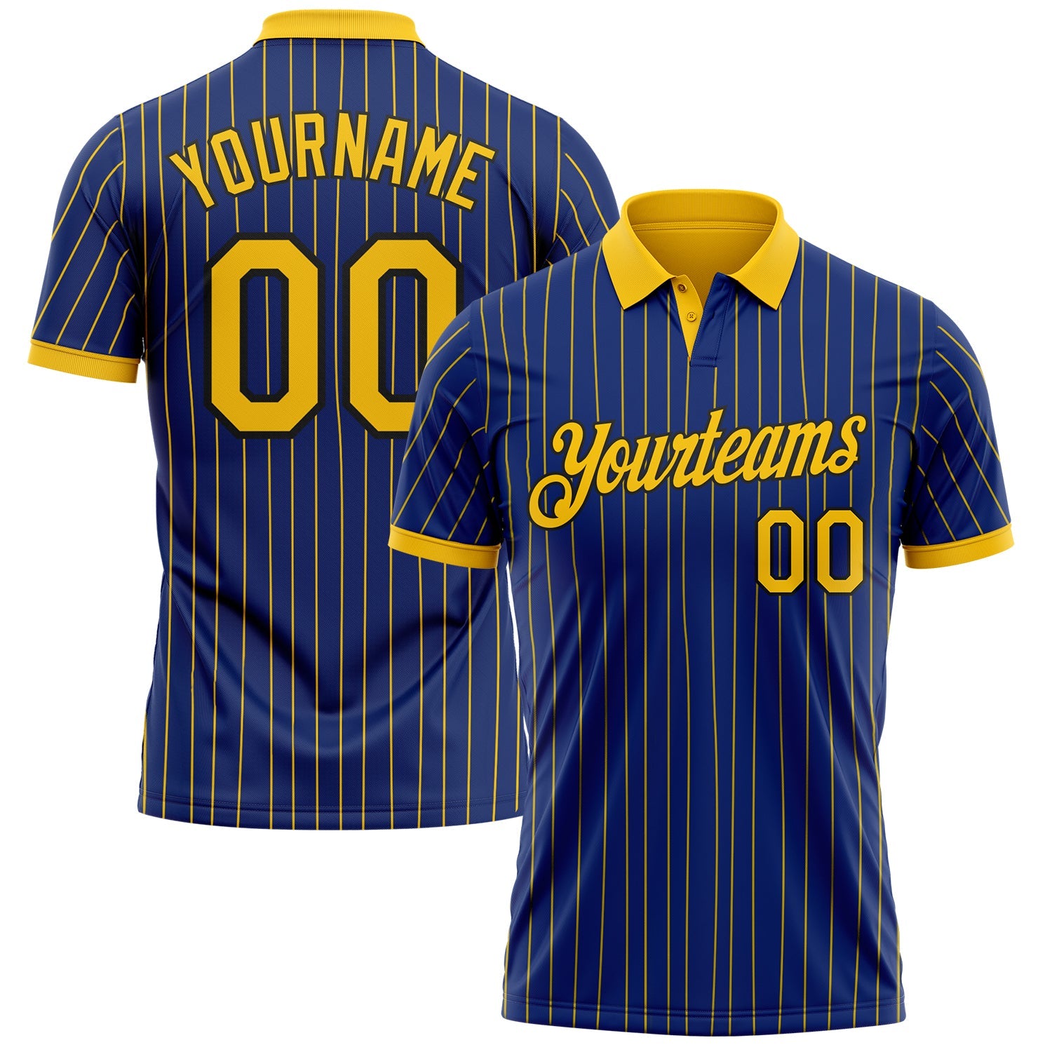 Custom Royal Yellow Pinstripe-Black Performance Polo Shirt - Main View