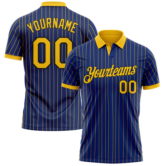 Custom Royal Yellow Pinstripe-Black Performance Polo Shirt - Main View