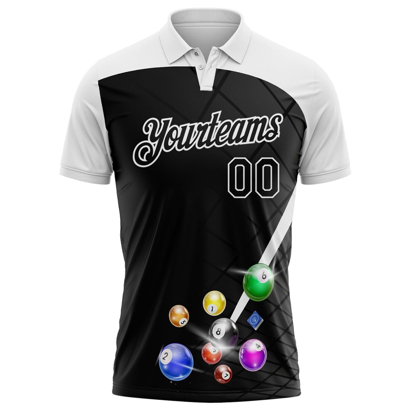 Custom Black-White Billiard Balls Performance Polo Shirt view 2
