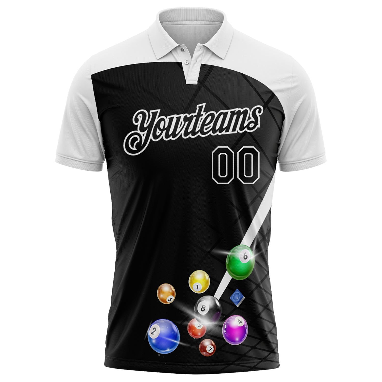 Custom Black-White Billiard Balls Performance Polo Shirt view 2