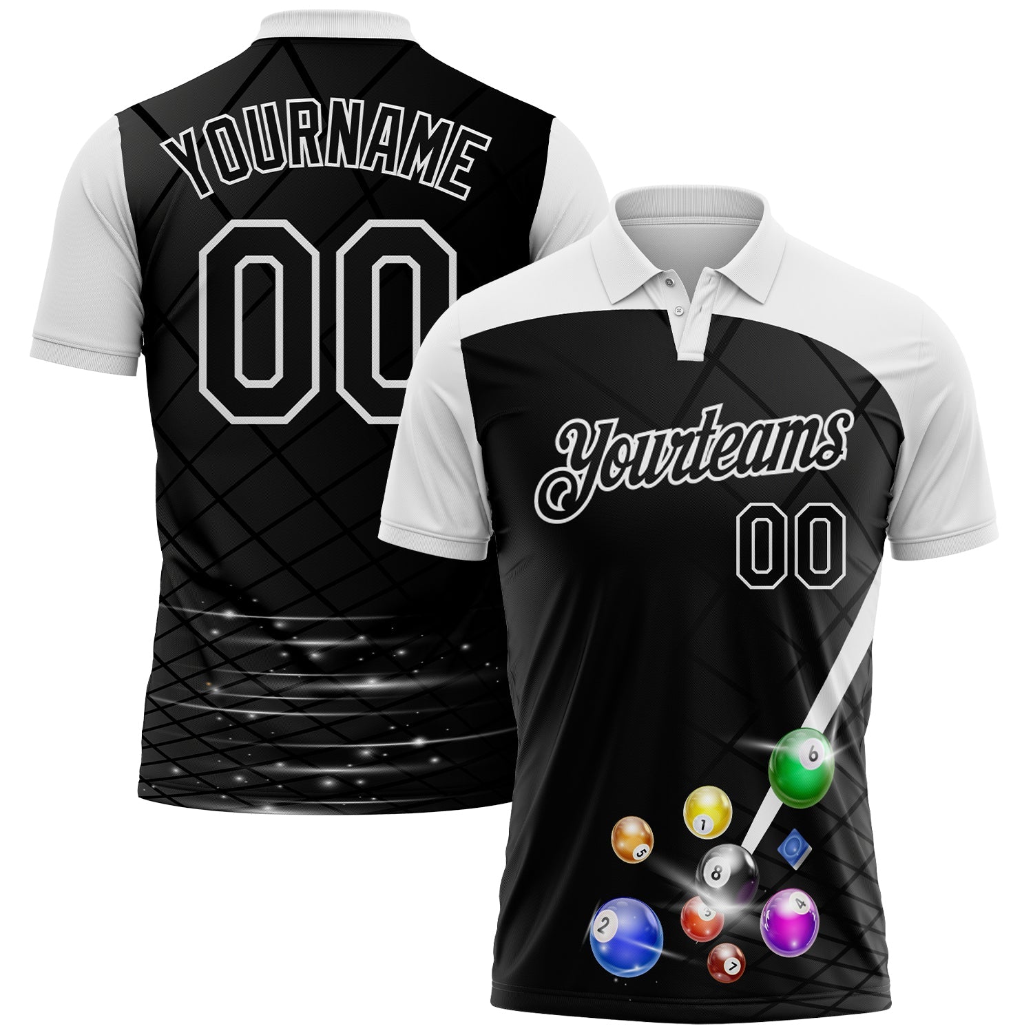 Custom Black-White Billiard Balls Performance Polo Shirt - Main View