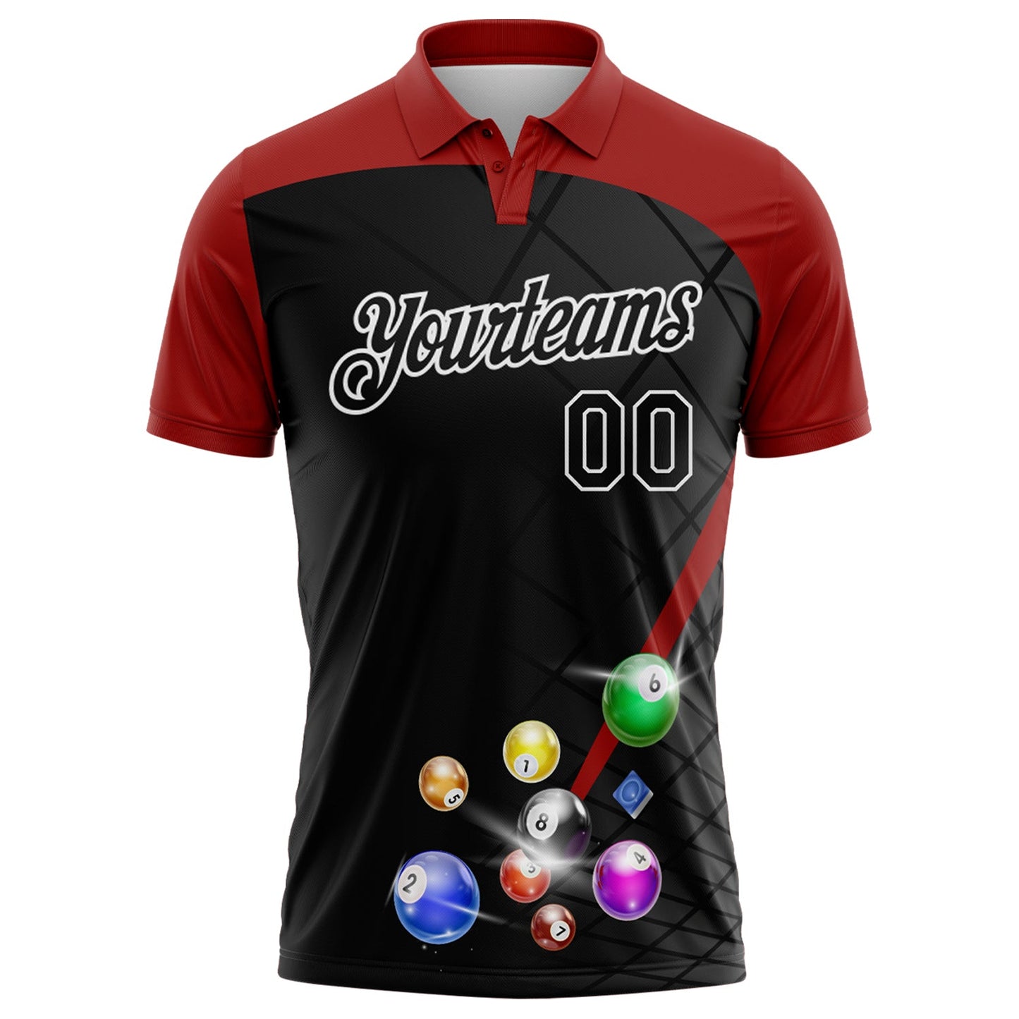 Custom Black Red-White Billiard Balls Performance Polo Shirt view 2