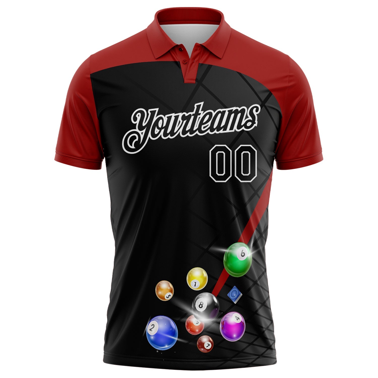 Custom Black Red-White Billiard Balls Performance Polo Shirt view 2