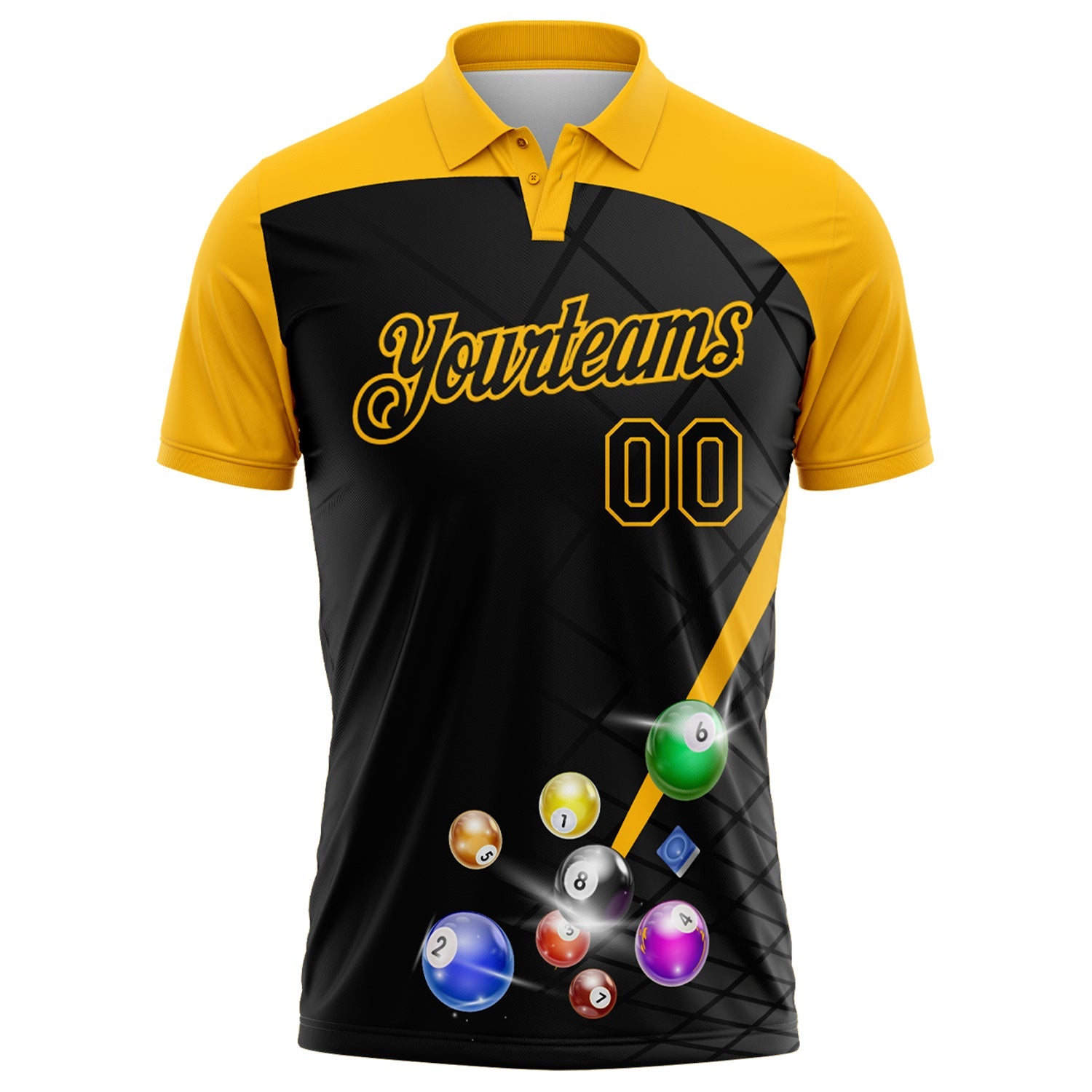 Custom Black-Gold Billiard Balls Performance Polo Shirt view 2
