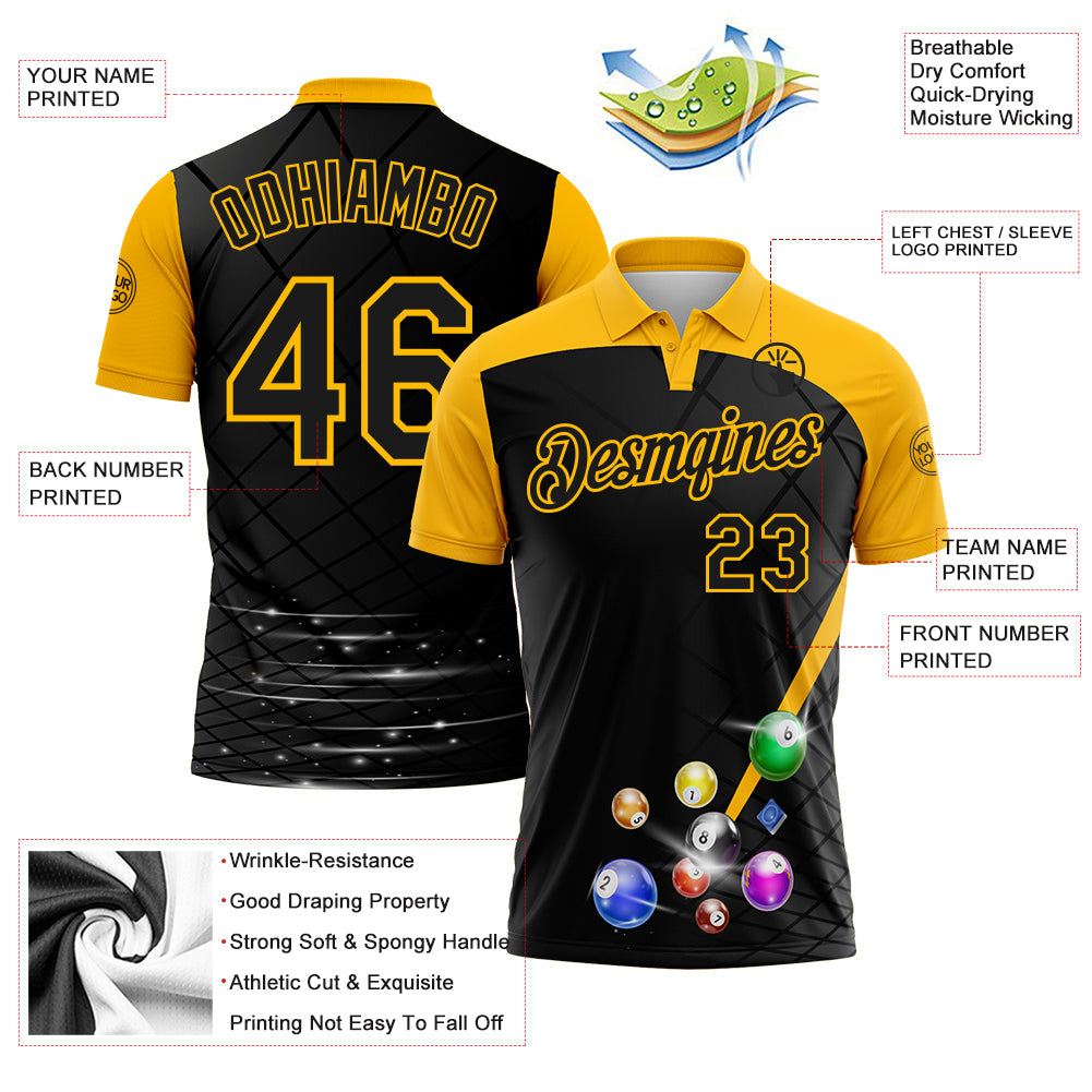 Custom Black-Gold Billiard Balls Performance Polo Shirt view 3