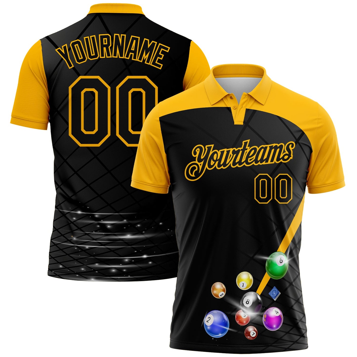 Custom Black-Gold Billiard Balls Performance Polo Shirt - Main View