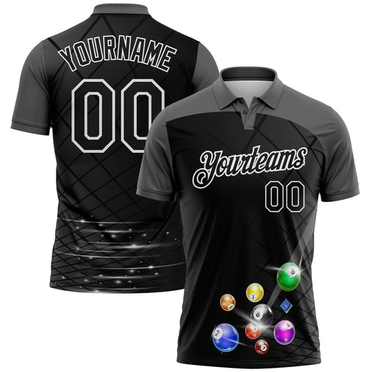 Custom Black Steel Gray-White Billiard Balls Performance Polo Shirt - Main View