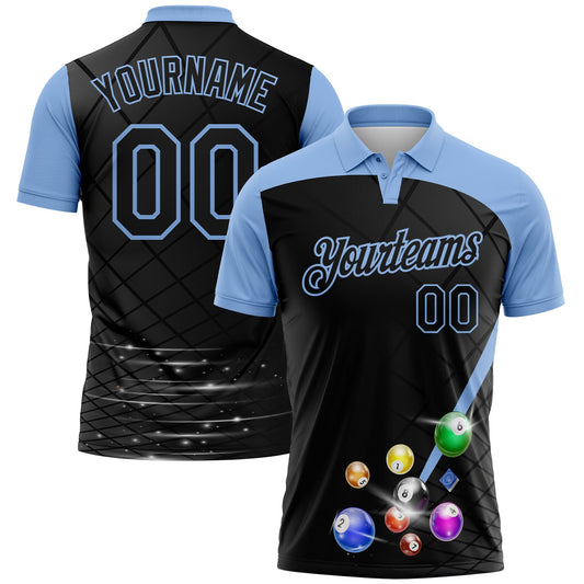 Custom Black-Light Blue Billiard Balls Performance Polo Shirt - Main View