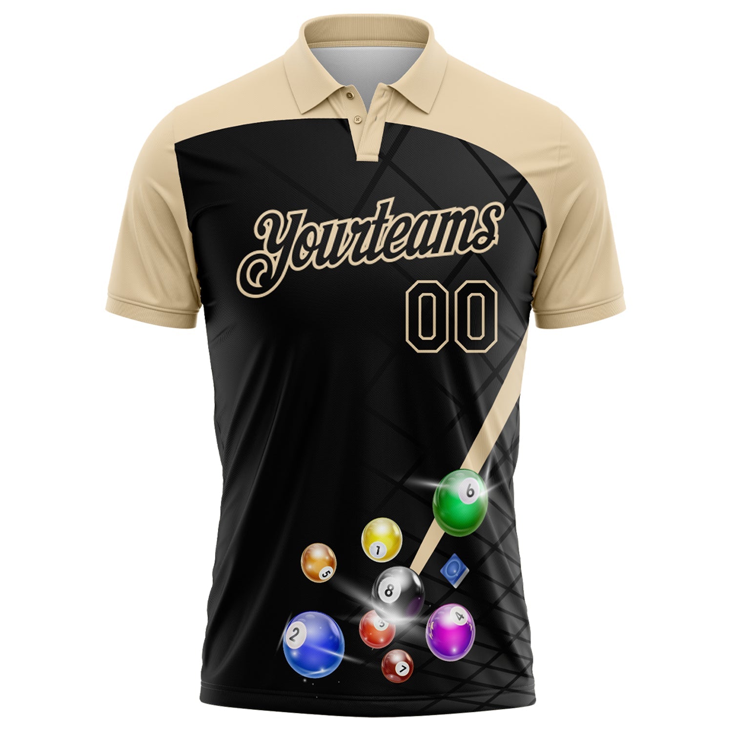 Custom Black-City Cream Billiard Balls Performance Polo Shirt view 2