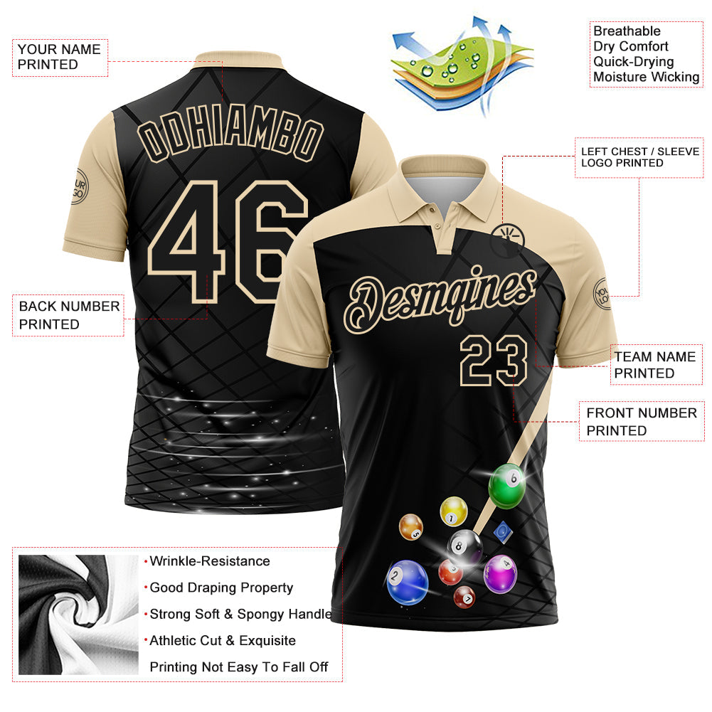 Custom Black-City Cream Billiard Balls Performance Polo Shirt view 3