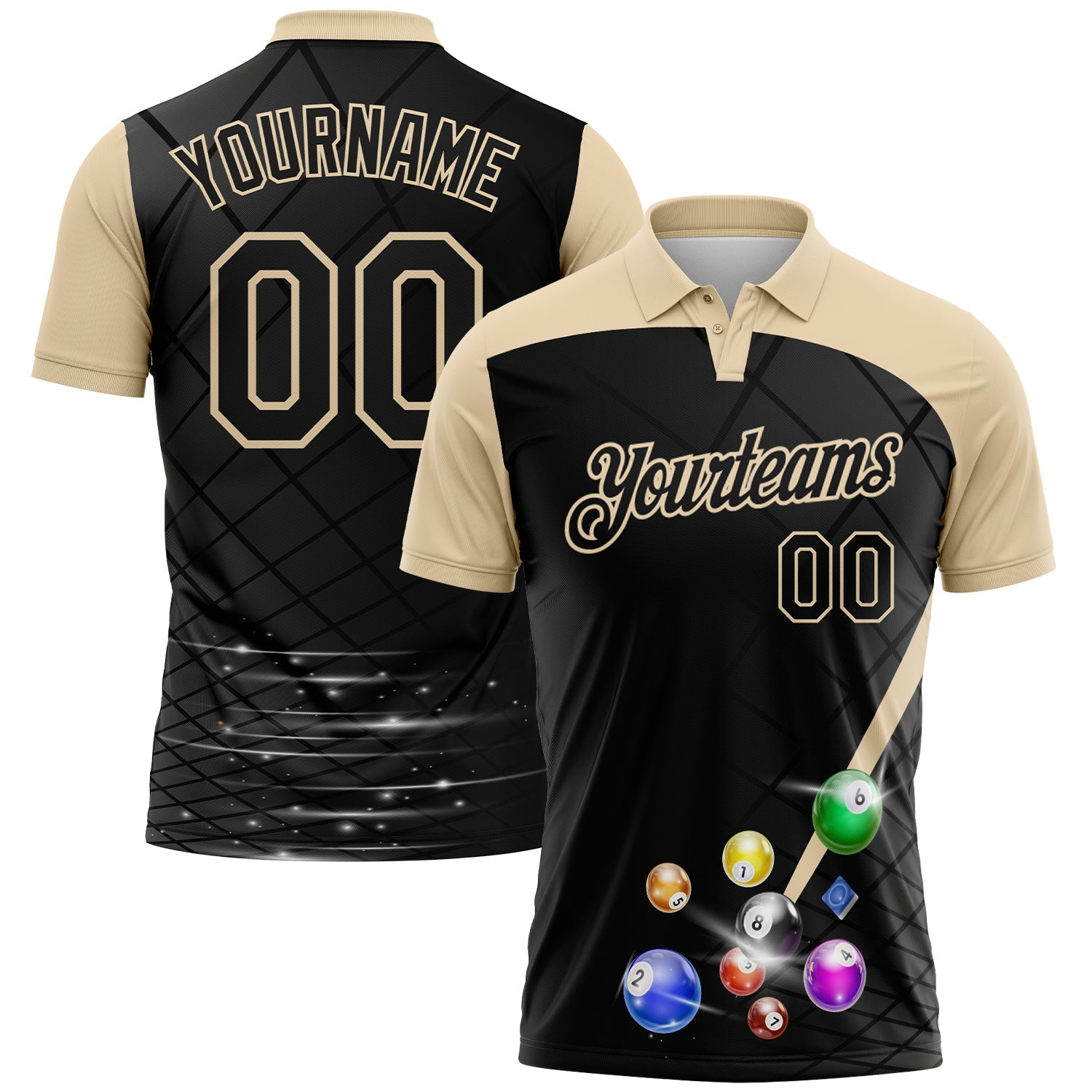 Custom Black-City Cream Billiard Balls Performance Polo Shirt - Main View