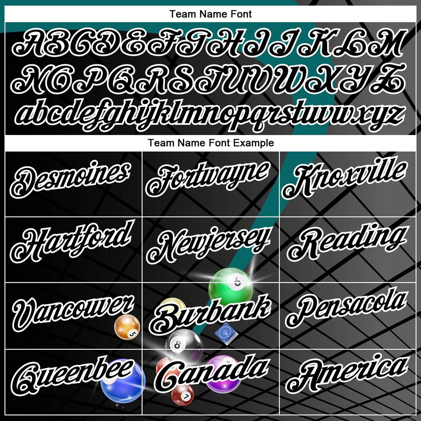 Custom Black Teal-White Billiard Balls Performance Polo Shirt view 4