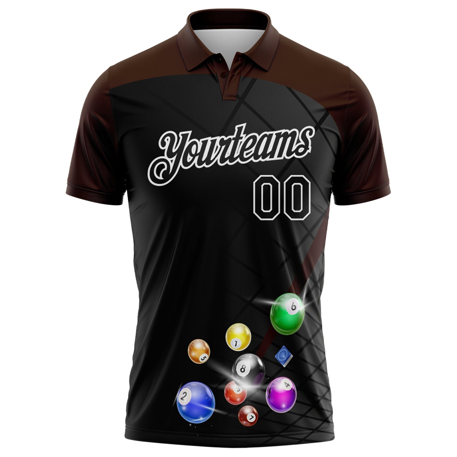 Custom Black Brown-White Billiard Balls Performance Polo Shirt view 2