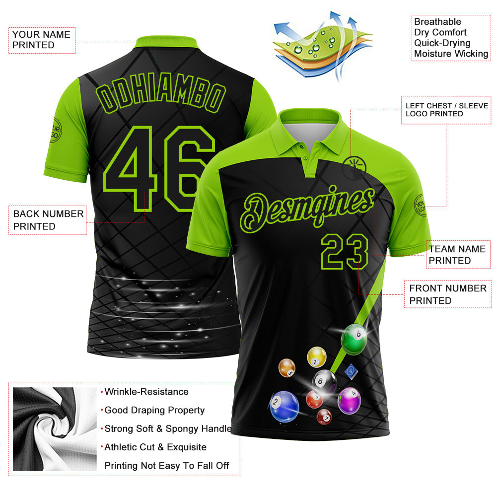 Custom Black-Neon Green Billiard Balls Performance Polo Shirt view 3