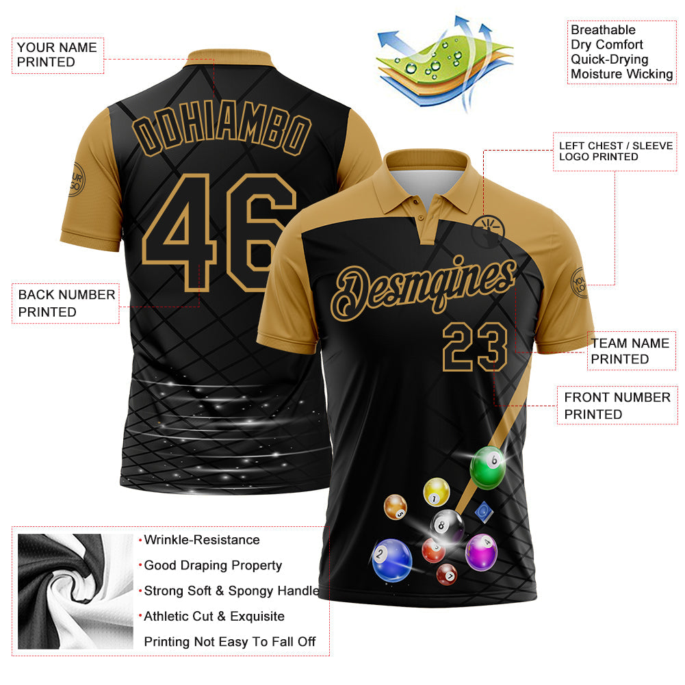 Custom Black-Old Gold Billiard Balls Performance Polo Shirt view 3