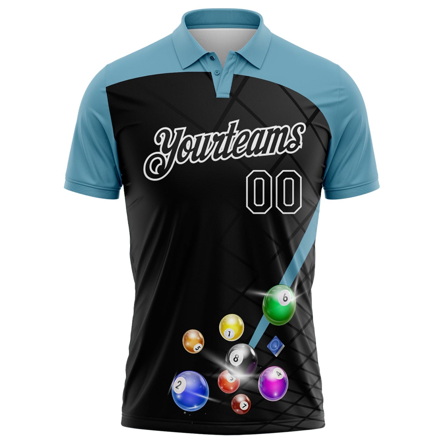 Custom Black Shadow Blue-White Billiard Balls Performance Polo Shirt view 2