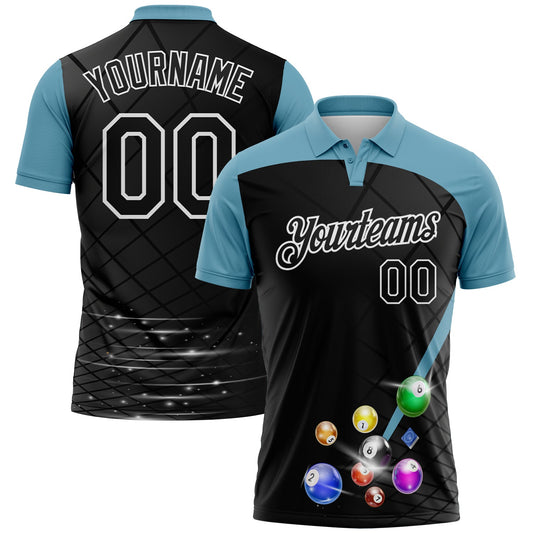 Custom Black Shadow Blue-White Billiard Balls Performance Polo Shirt - Main View