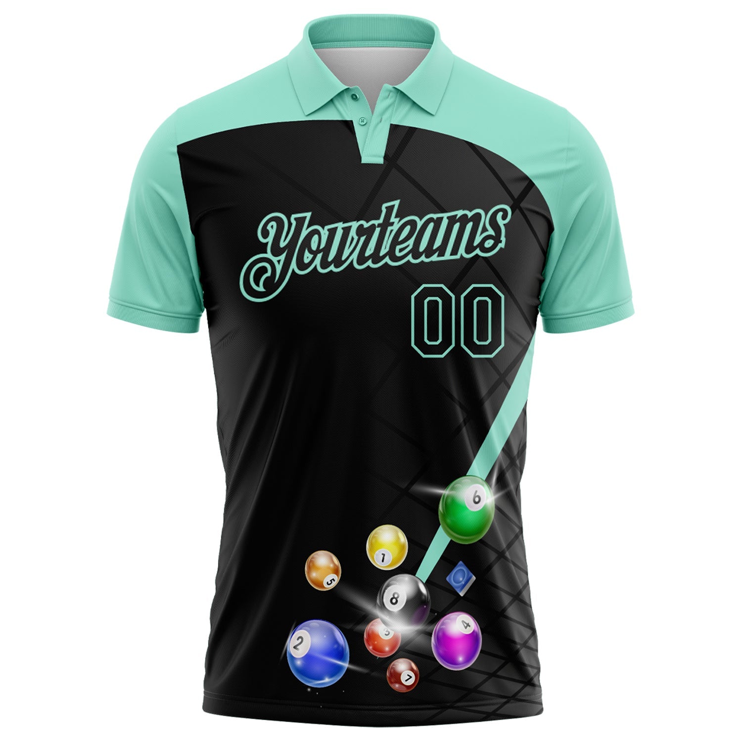 Custom Black-Ice Blue Billiard Balls Performance Polo Shirt view 2