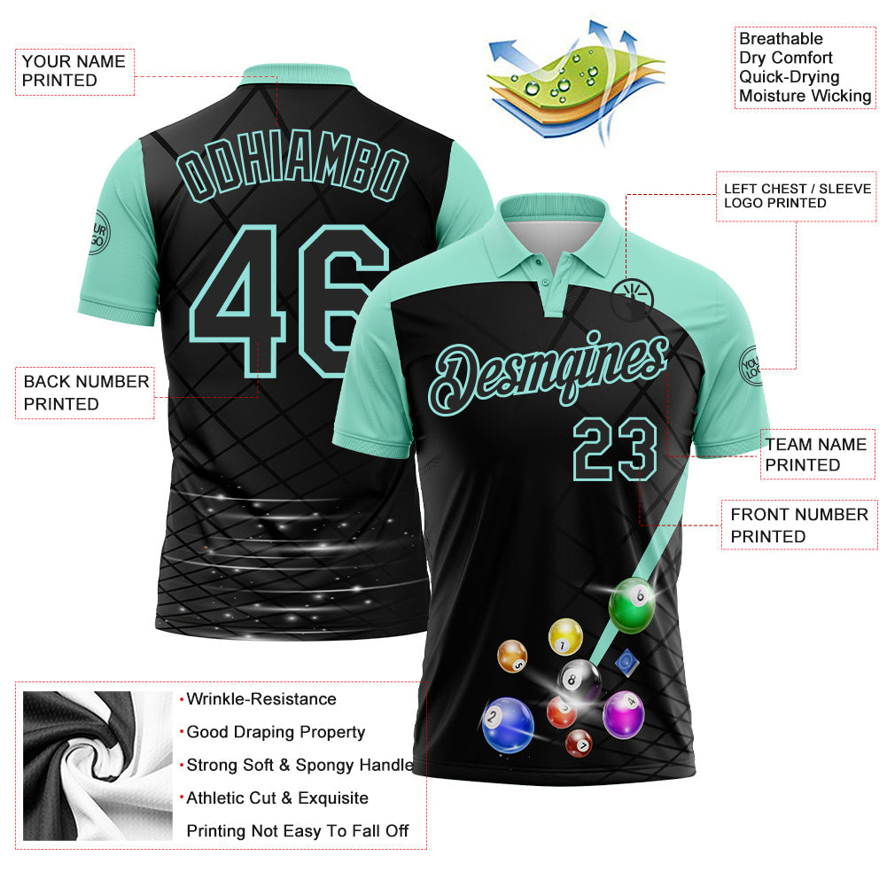 Custom Black-Ice Blue Billiard Balls Performance Polo Shirt view 3