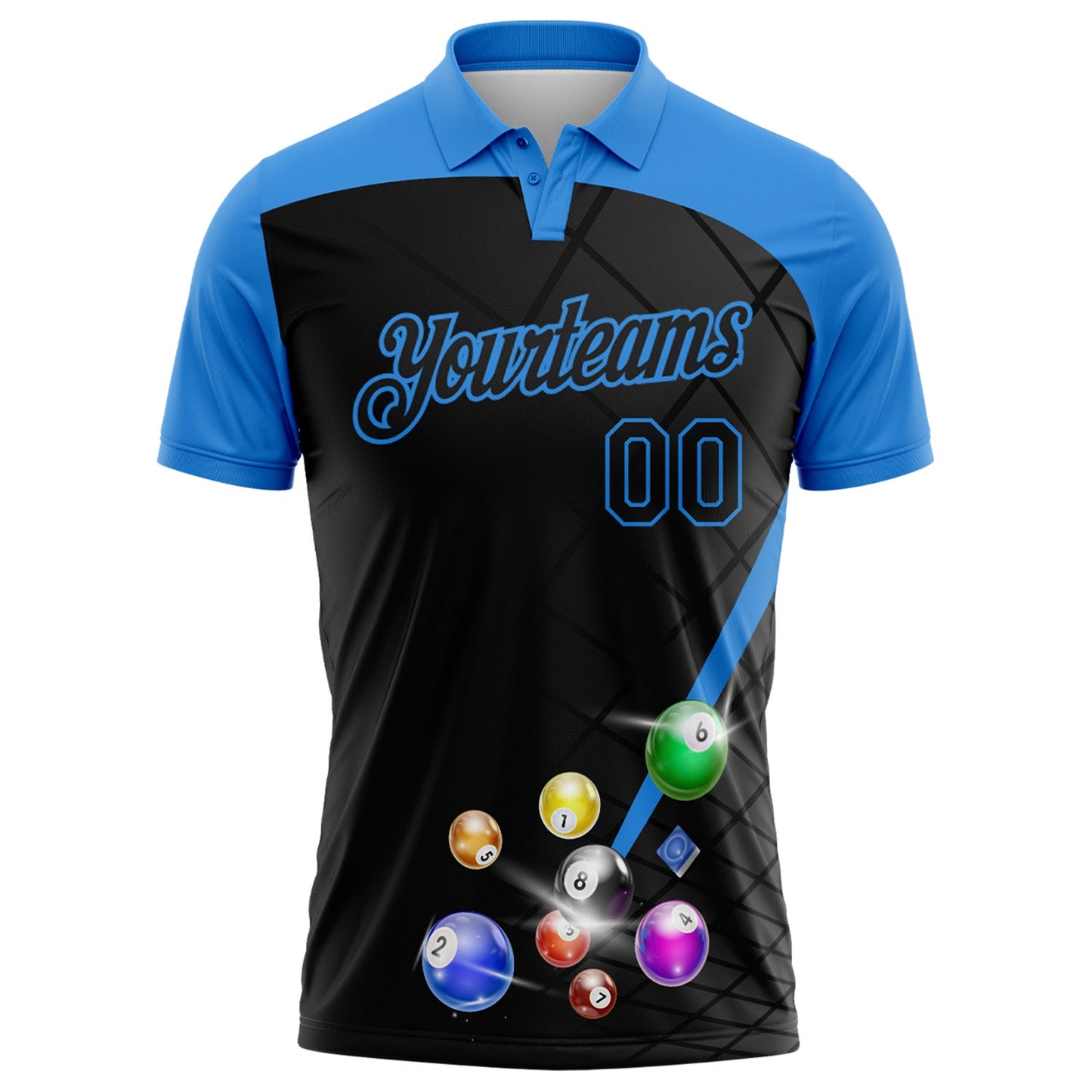 Custom Black-Powder Blue Billiard Balls Performance Polo Shirt view 2