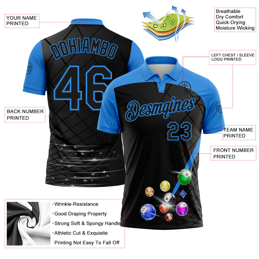 Custom Black-Powder Blue Billiard Balls Performance Polo Shirt view 3