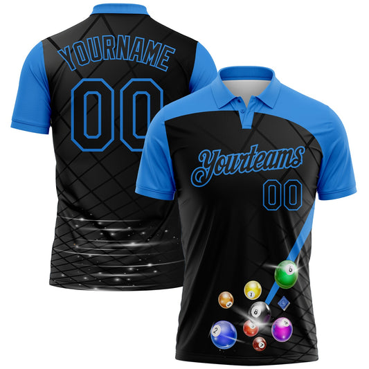 Custom Black-Powder Blue Billiard Balls Performance Polo Shirt - Main View