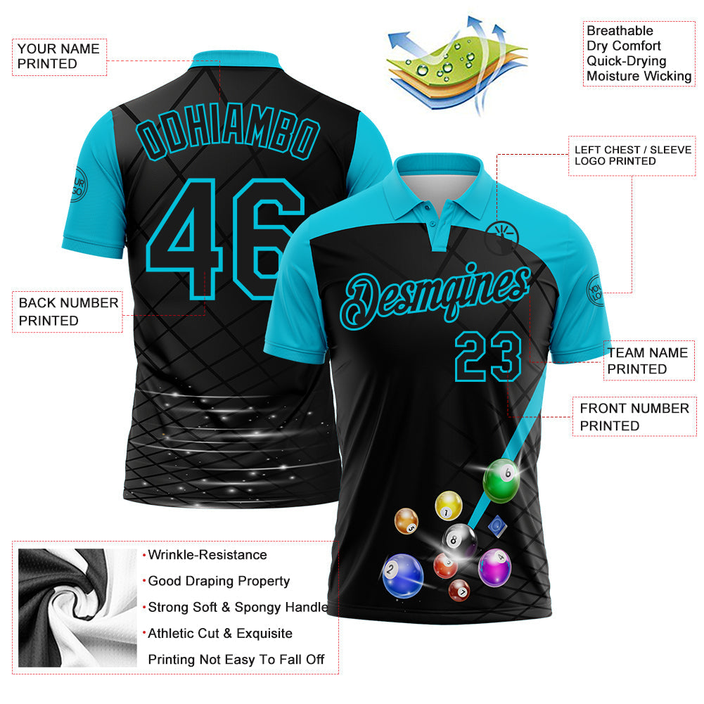 Custom Black-Lakes Blue Billiard Balls Performance Polo Shirt view 3