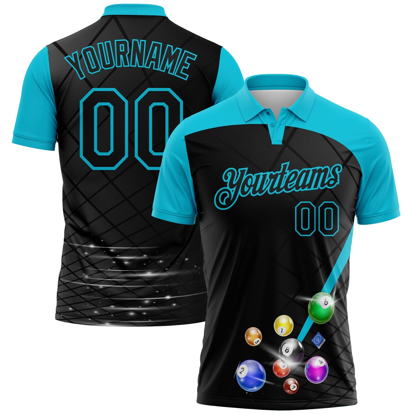 Custom Black-Lakes Blue Billiard Balls Performance Polo Shirt - Main View