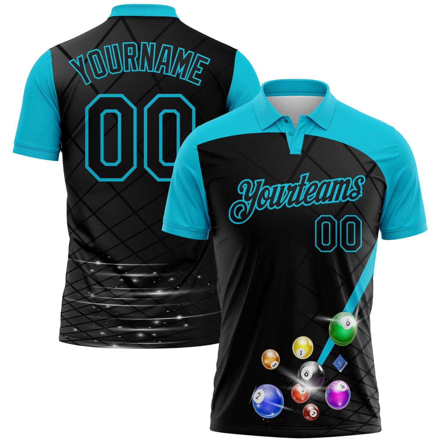 Custom Black-Lakes Blue Billiard Balls Performance Polo Shirt - Main View