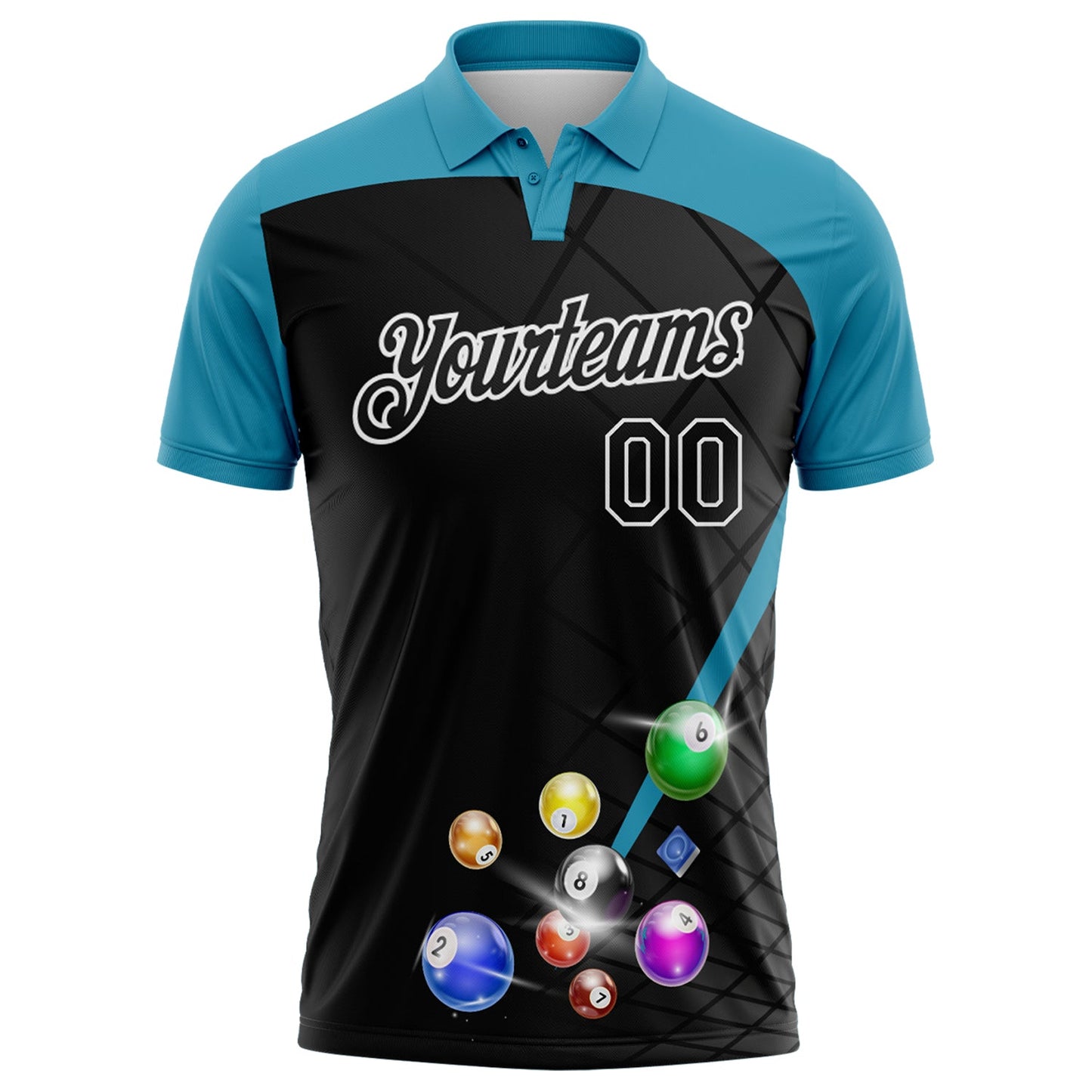 Custom Black Panther Blue-White Billiard Balls Performance Polo Shirt view 2