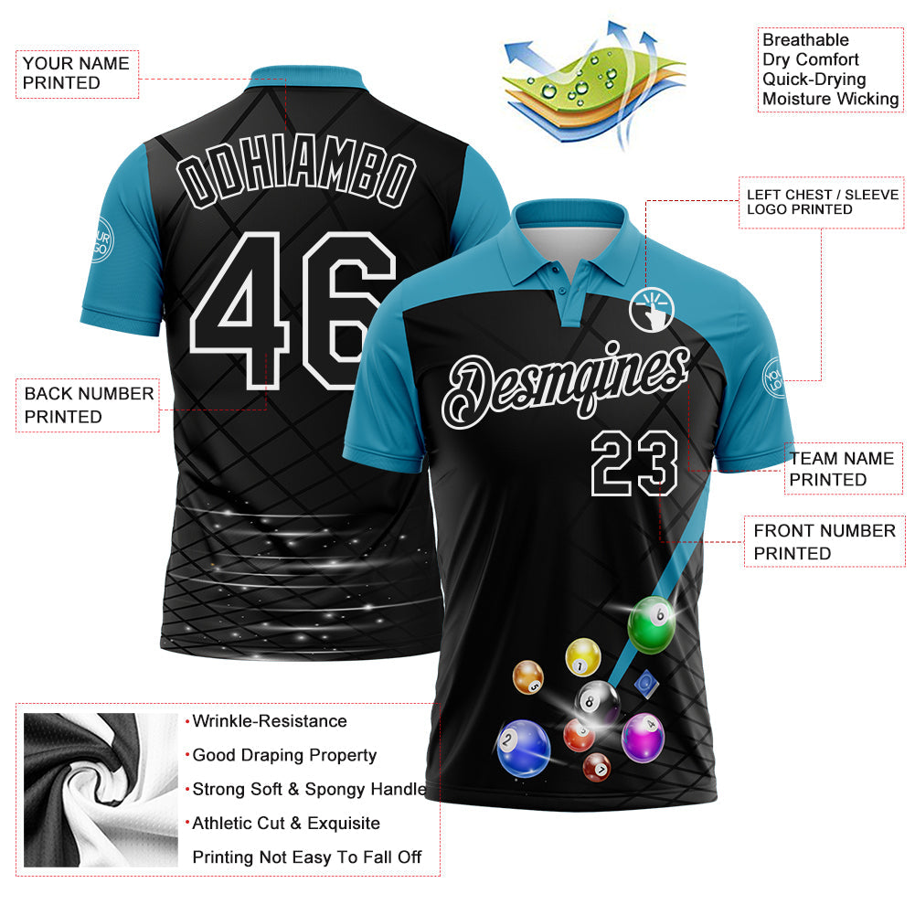 Custom Black Panther Blue-White Billiard Balls Performance Polo Shirt view 3