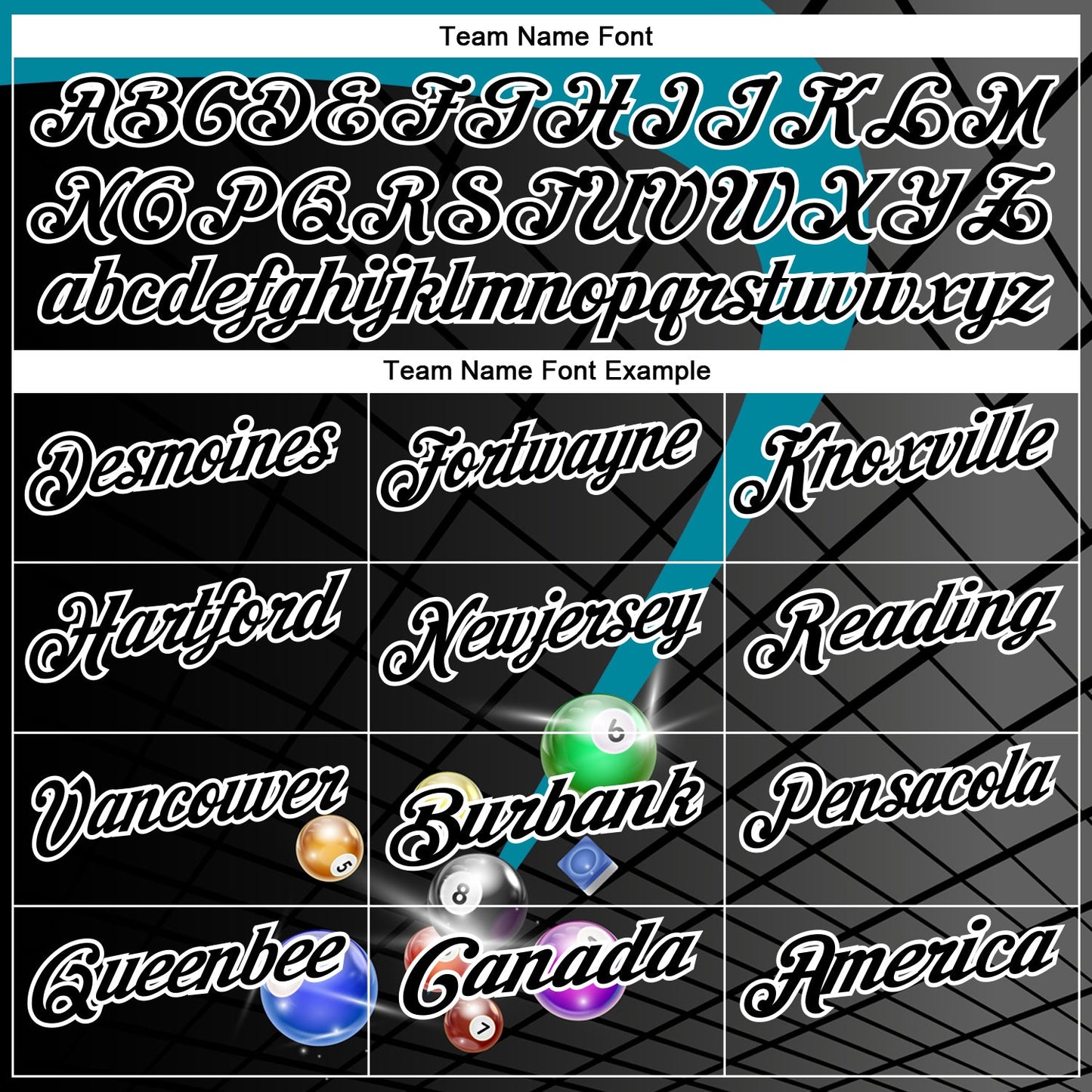 Custom Black Teal-White Billiard Balls Performance Polo Shirt view 4