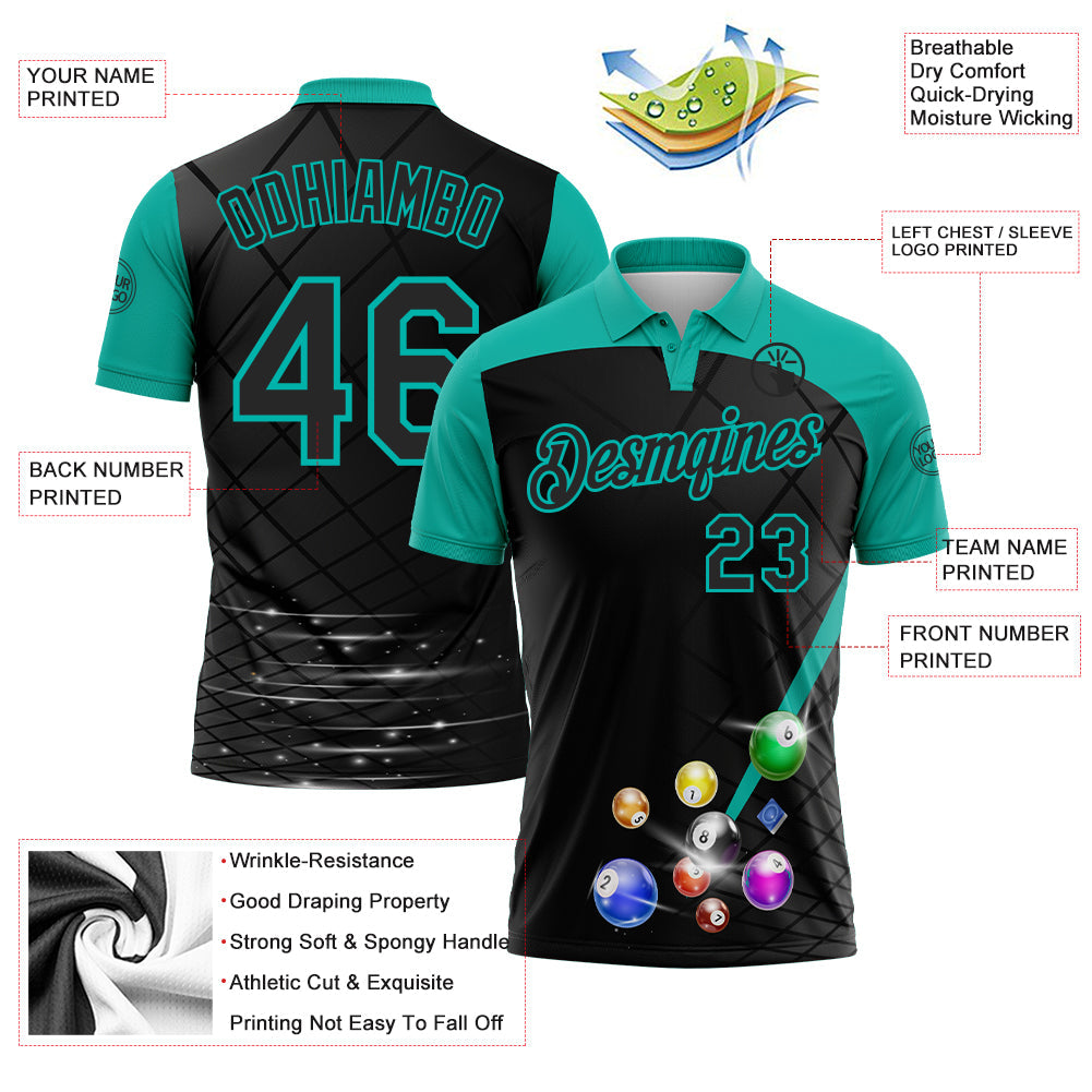 Custom Black-Aqua Billiard Balls Performance Polo Shirt view 3