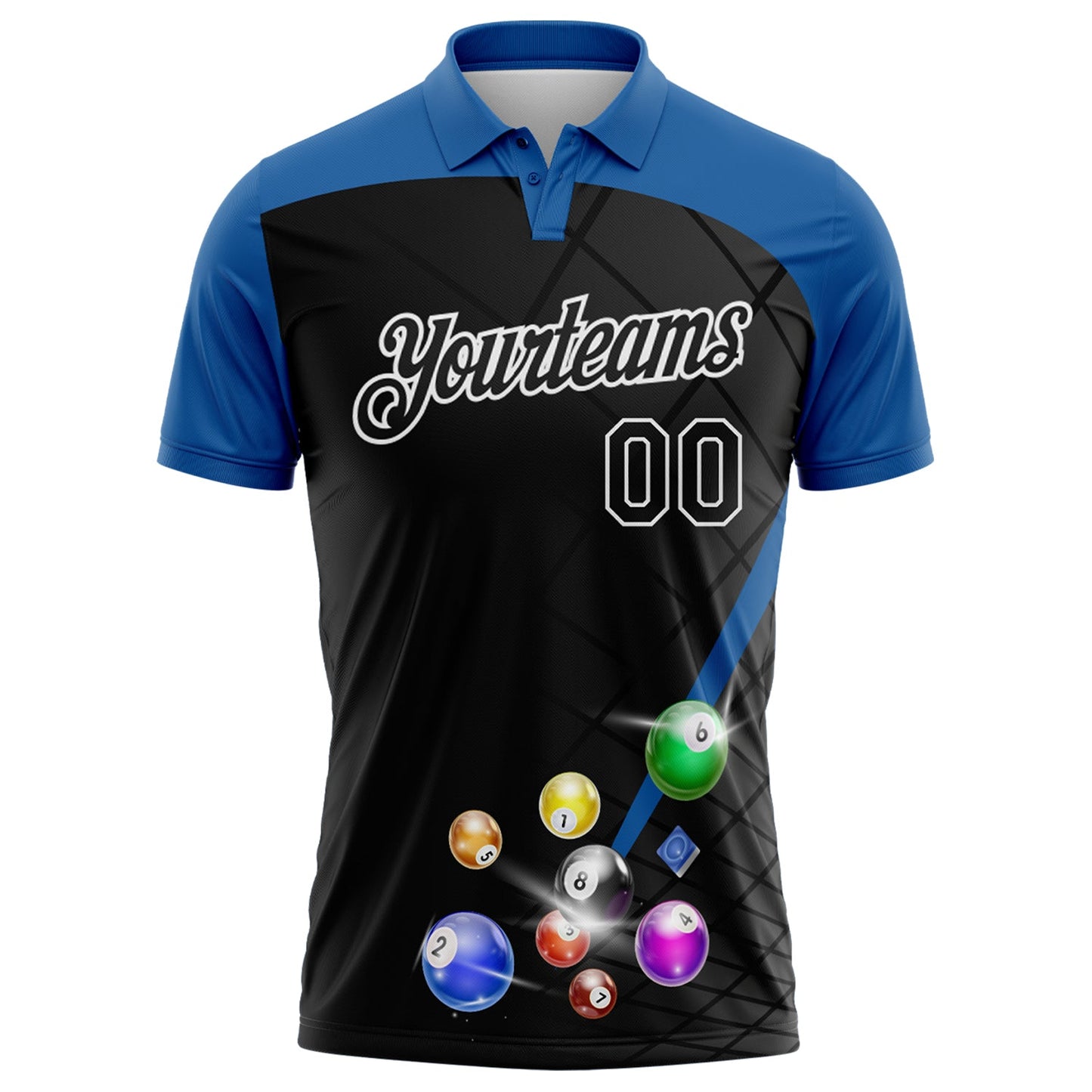 Custom Black Thunder Blue-White Billiard Balls Performance Polo Shirt view 2