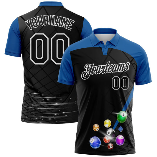Custom Black Thunder Blue-White Billiard Balls Performance Polo Shirt - Main View