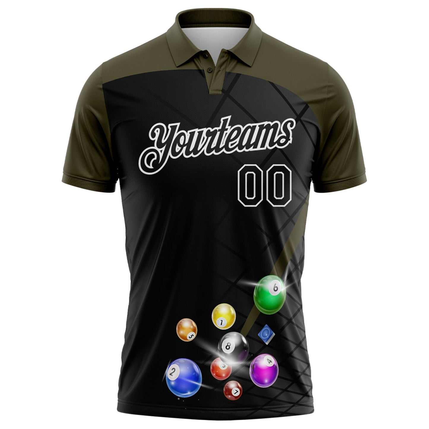 Custom Black Olive-White Billiard Balls Performance Polo Shirt view 2