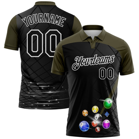 Custom Black Olive-White Billiard Balls Performance Polo Shirt - Main View