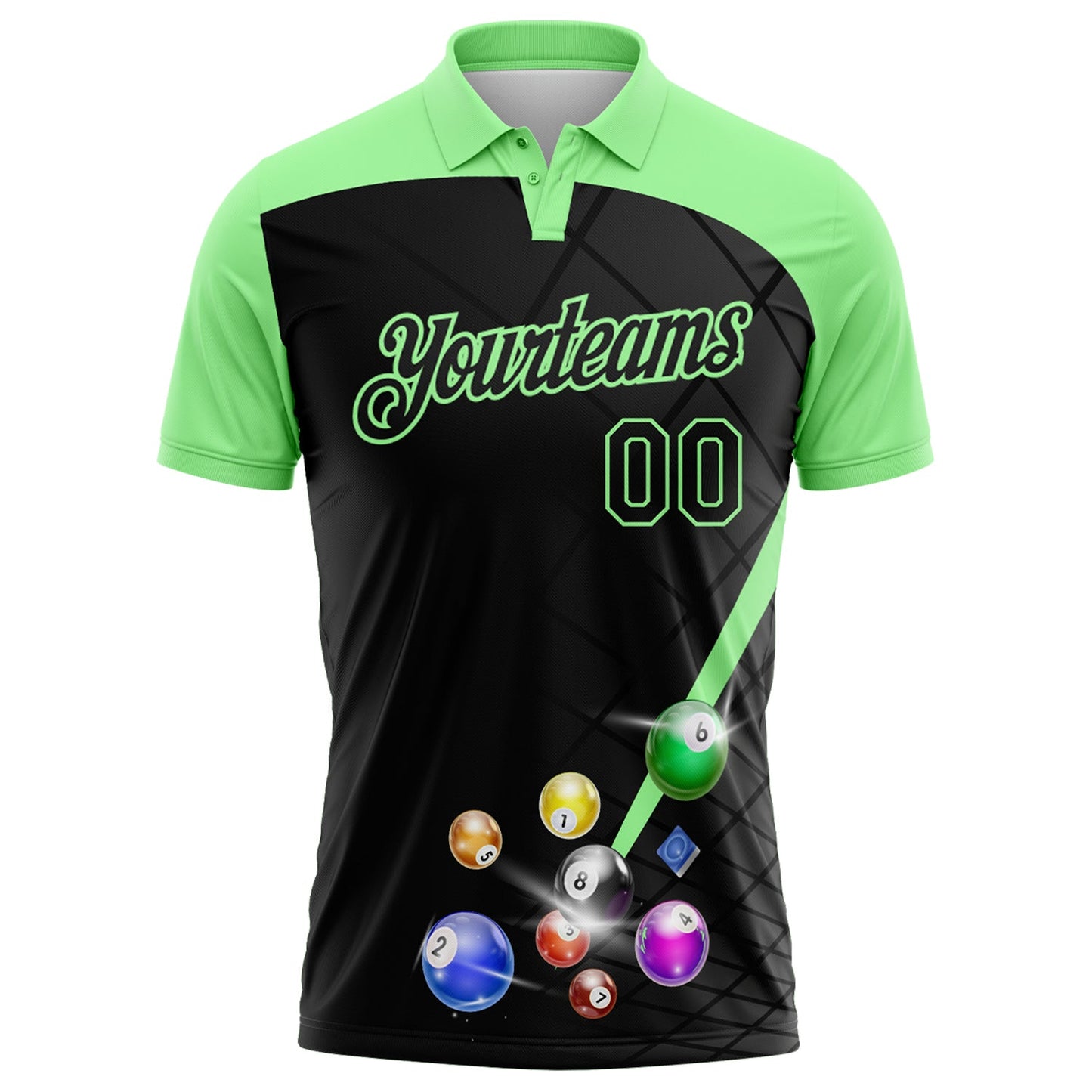Custom Black-Pea Green Billiard Balls Performance Polo Shirt view 2