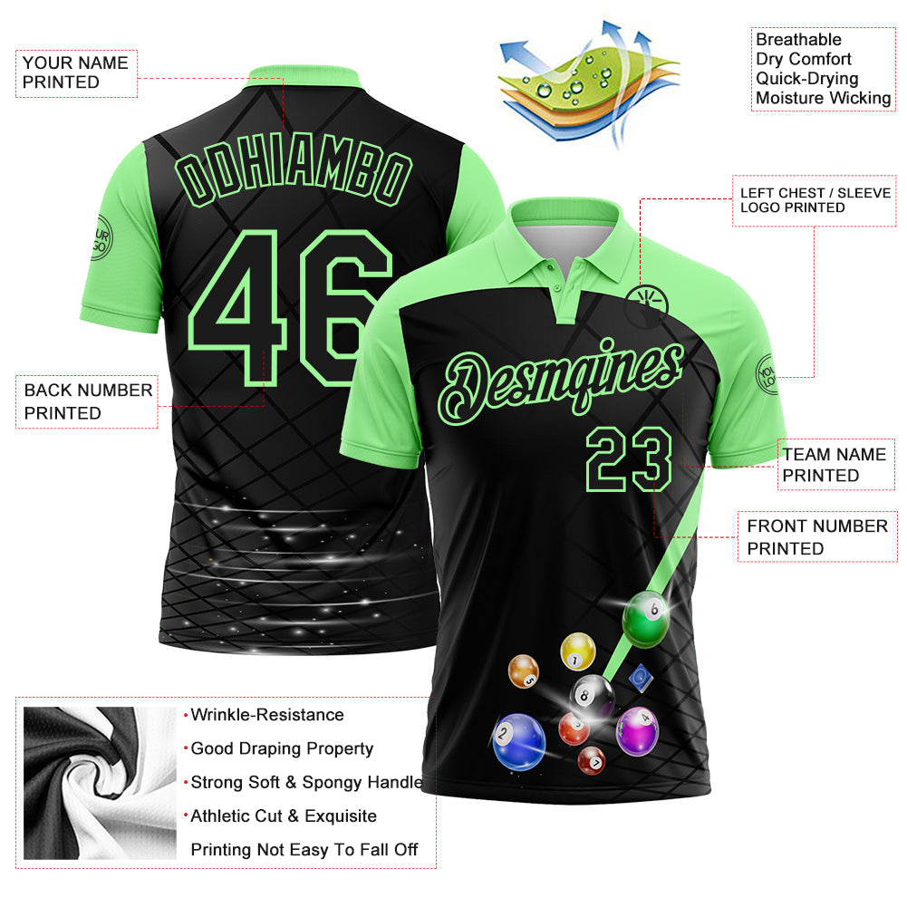 Custom Black-Pea Green Billiard Balls Performance Polo Shirt view 3