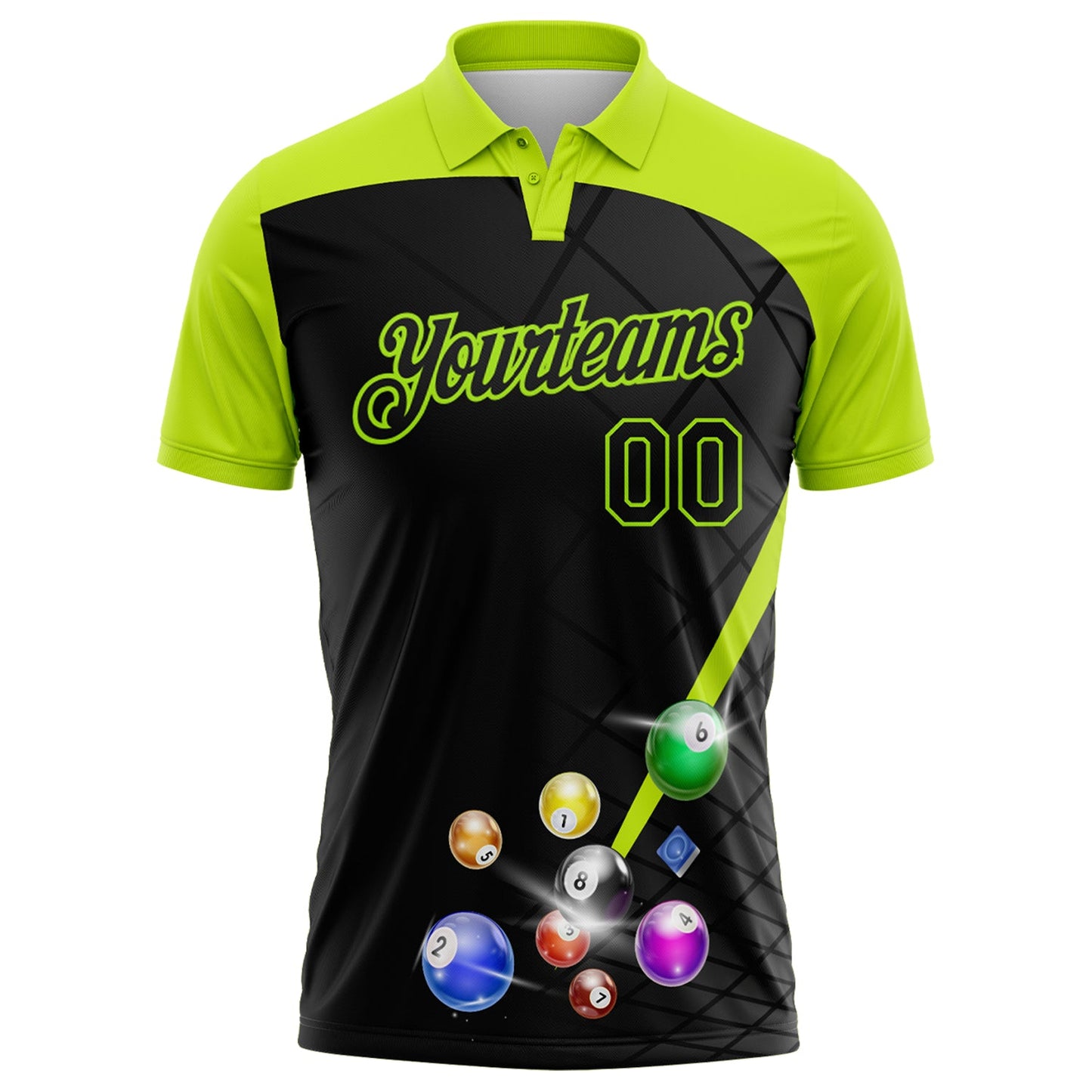 Custom Black-Neon Green Billiard Balls Performance Polo Shirt view 2