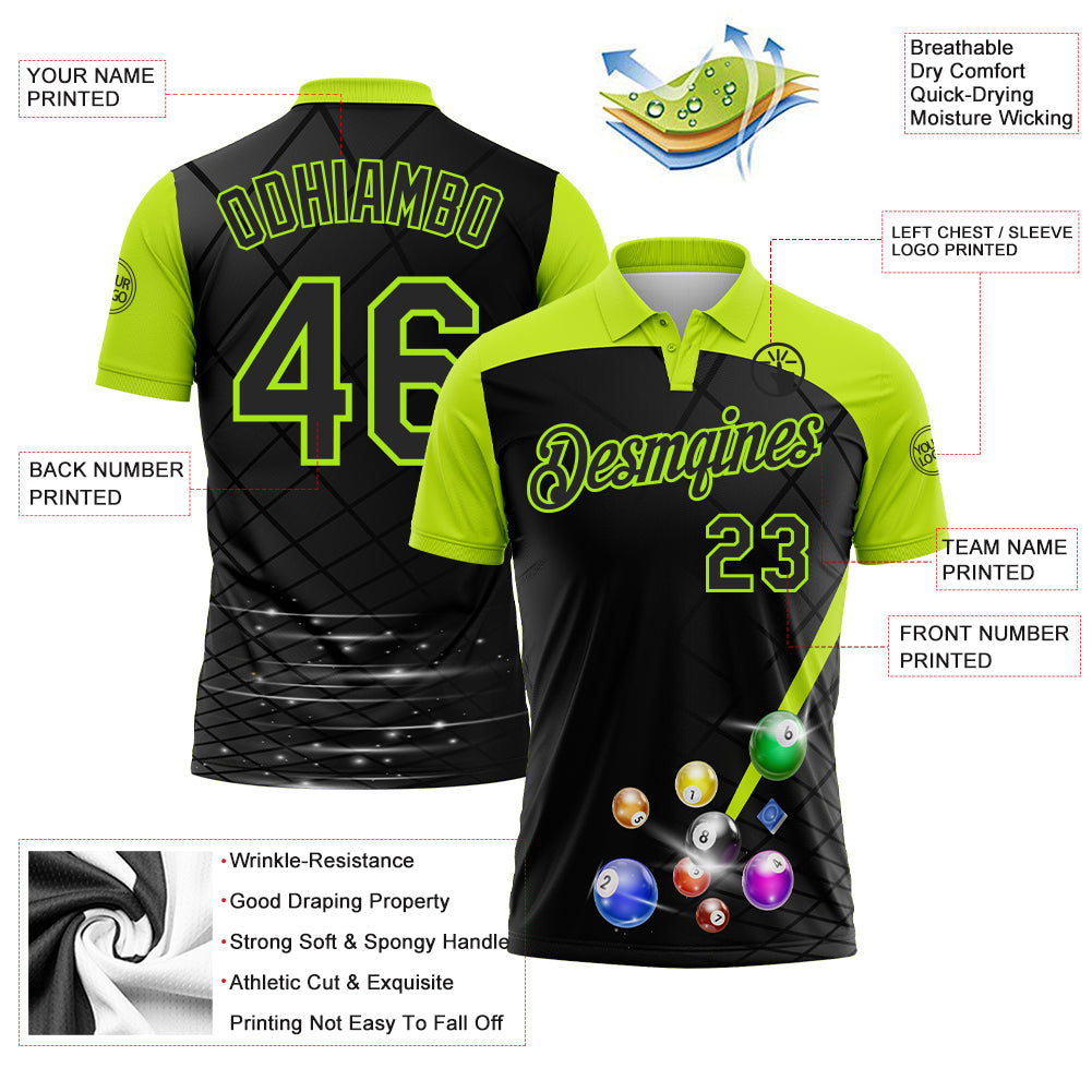 Custom Black-Neon Green Billiard Balls Performance Polo Shirt view 3
