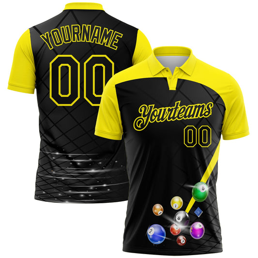 Custom Black-Light Yellow Billiard Balls Performance Polo Shirt - Main View