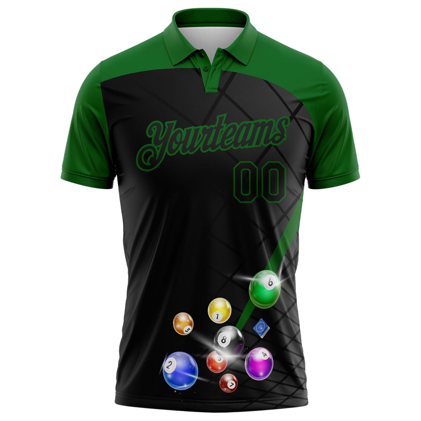 Custom Black-Grass Green Billiard Balls Performance Polo Shirt view 2