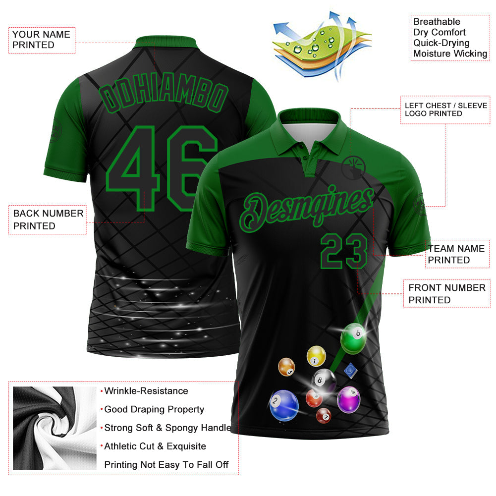 Custom Black-Grass Green Billiard Balls Performance Polo Shirt view 3